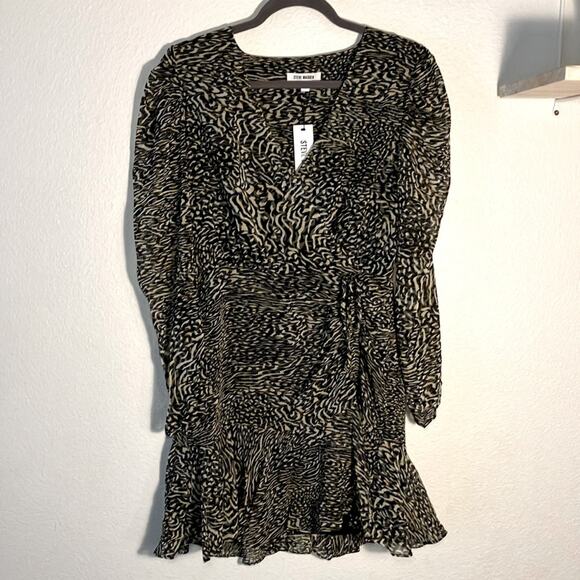 NWOT - Steve‎ Madden Nyla Faux Wrap Dress in Black/Cream/Yellow - 6 - Picture 1 of 5